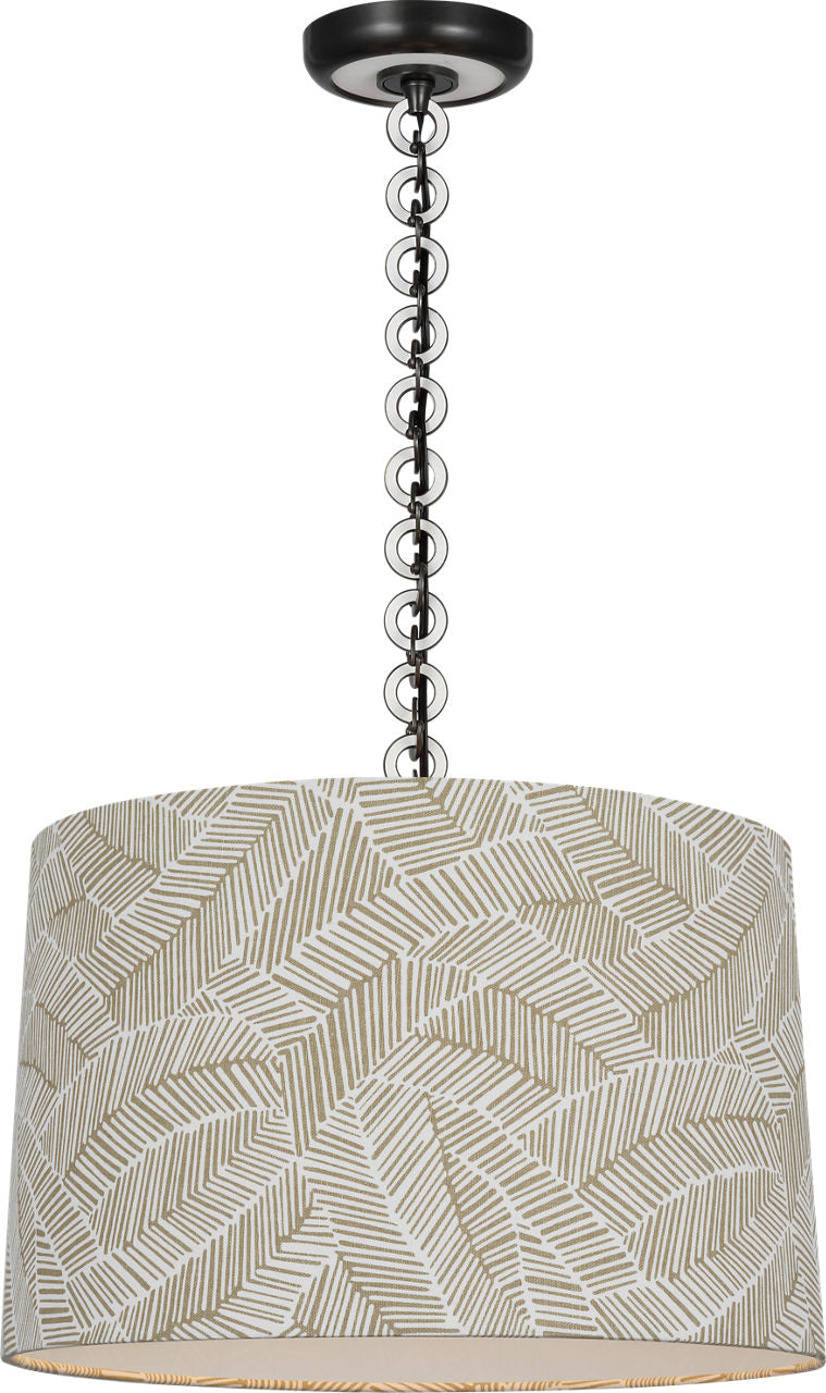 Evelyn 19" Hanging Shade | Bronze and White Oak | Schumacher Taupe Abstract Leaf Shade