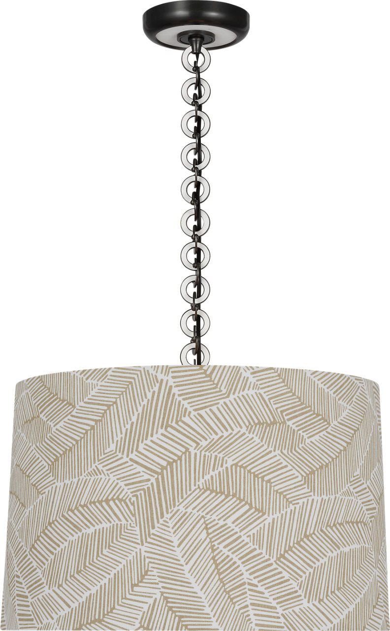 Evelyn 19" Hanging Shade | Bronze and White Oak | Schumacher Taupe Abstract Leaf Shade
