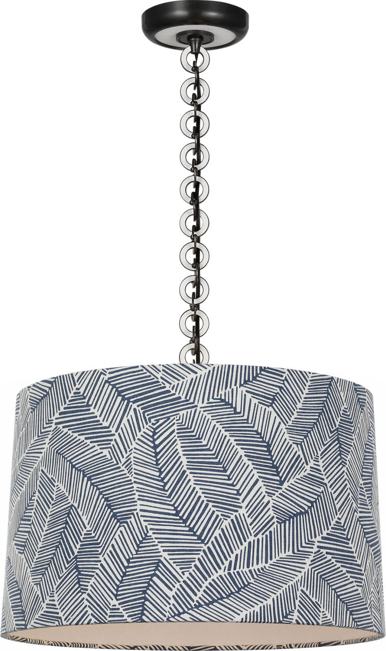 Evelyn 19" Hanging Shade | Bronze and White Oak | Schumacher Navy Abstract Leaf Shade