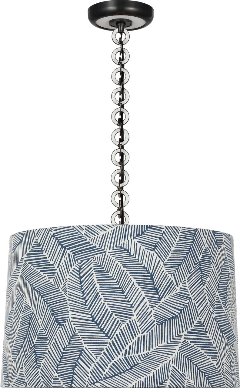 Evelyn 19" Hanging Shade | Bronze and White Oak | Schumacher Navy Abstract Leaf Shade