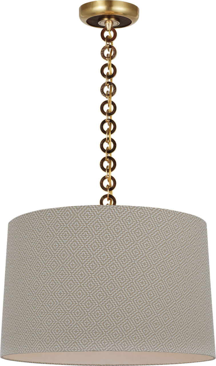 Evelyn 19" Hanging Shade | Hand-Rubbed Antique Brass and Natural Oak | Schumacher Dove Soho Weave Shade