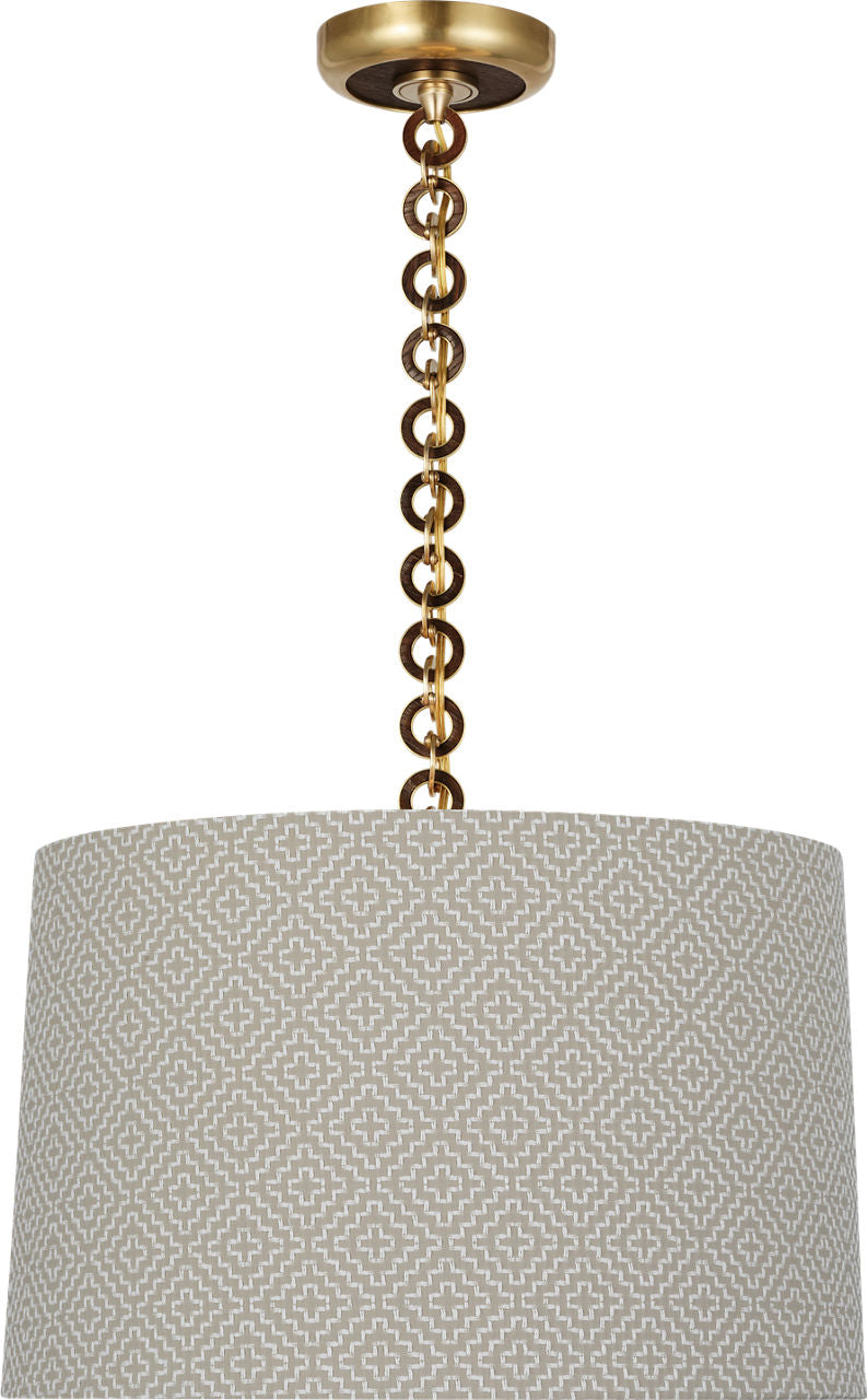Evelyn 19" Hanging Shade | Hand-Rubbed Antique Brass and Natural Oak | Schumacher Dove Soho Weave Shade