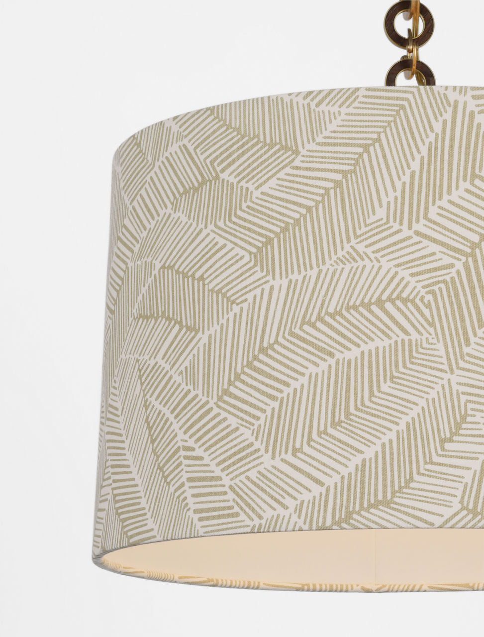 Evelyn 19" Hanging Shade | Hand-Rubbed Antique Brass and Natural Oak | Schumacher Taupe Abstract Leaf Shade
