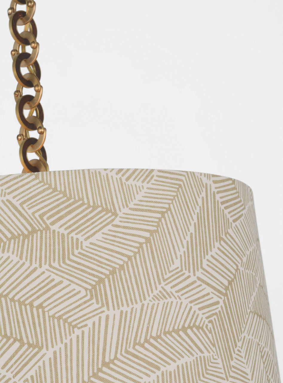 Evelyn 19" Hanging Shade | Hand-Rubbed Antique Brass and Natural Oak | Schumacher Taupe Abstract Leaf Shade