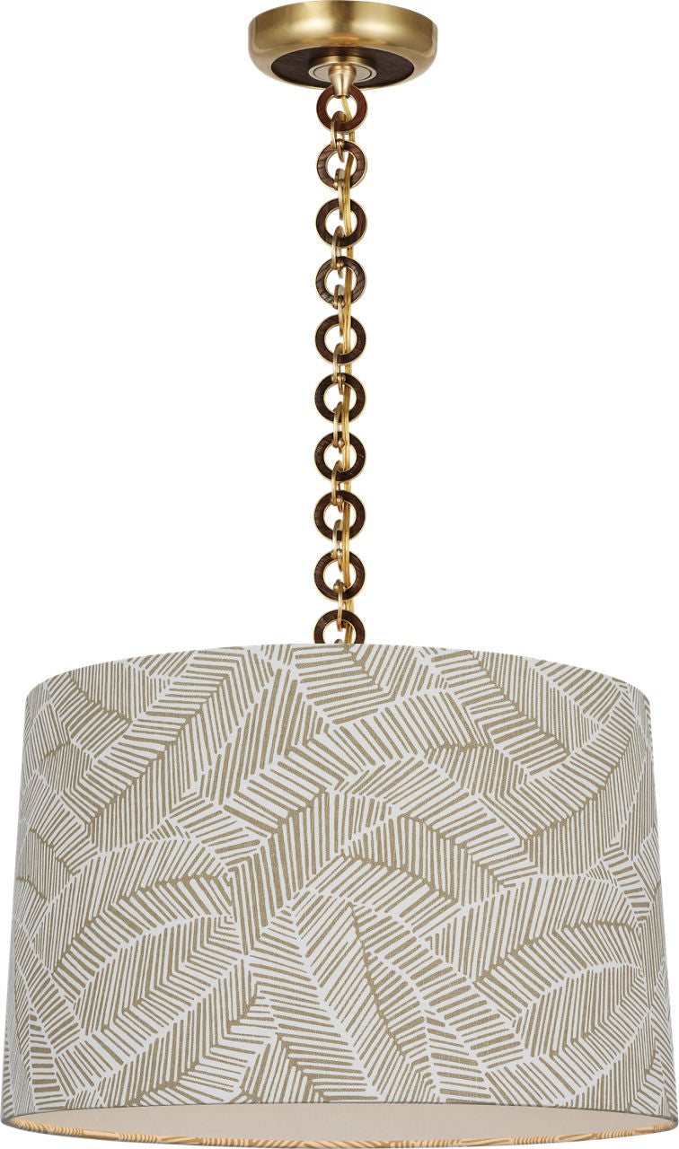Evelyn 19" Hanging Shade | Hand-Rubbed Antique Brass and Natural Oak | Schumacher Taupe Abstract Leaf Shade
