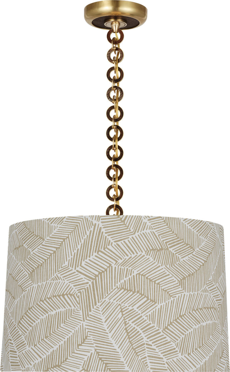 Evelyn 19" Hanging Shade | Hand-Rubbed Antique Brass and Natural Oak | Schumacher Taupe Abstract Leaf Shade