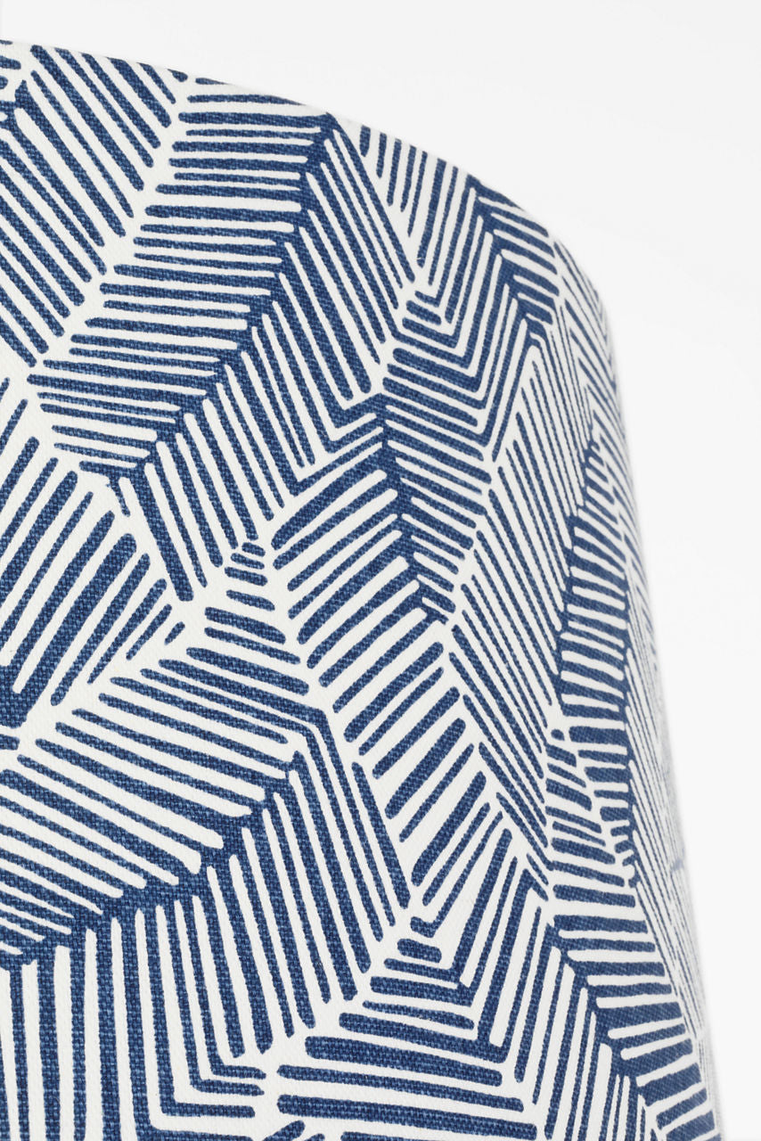 Evelyn 19" Hanging Shade | Hand-Rubbed Antique Brass and Natural Oak | Schumacher Navy Abstract Leaf Shade