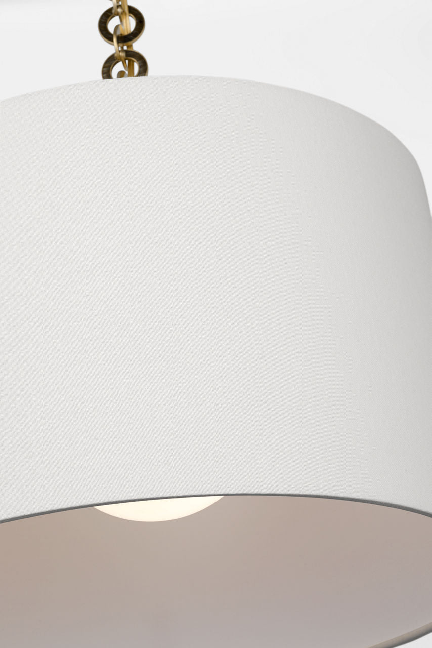 Evelyn 19" Hanging Shade | Hand-Rubbed Antique Brass and Natural Oak | Linen Shade