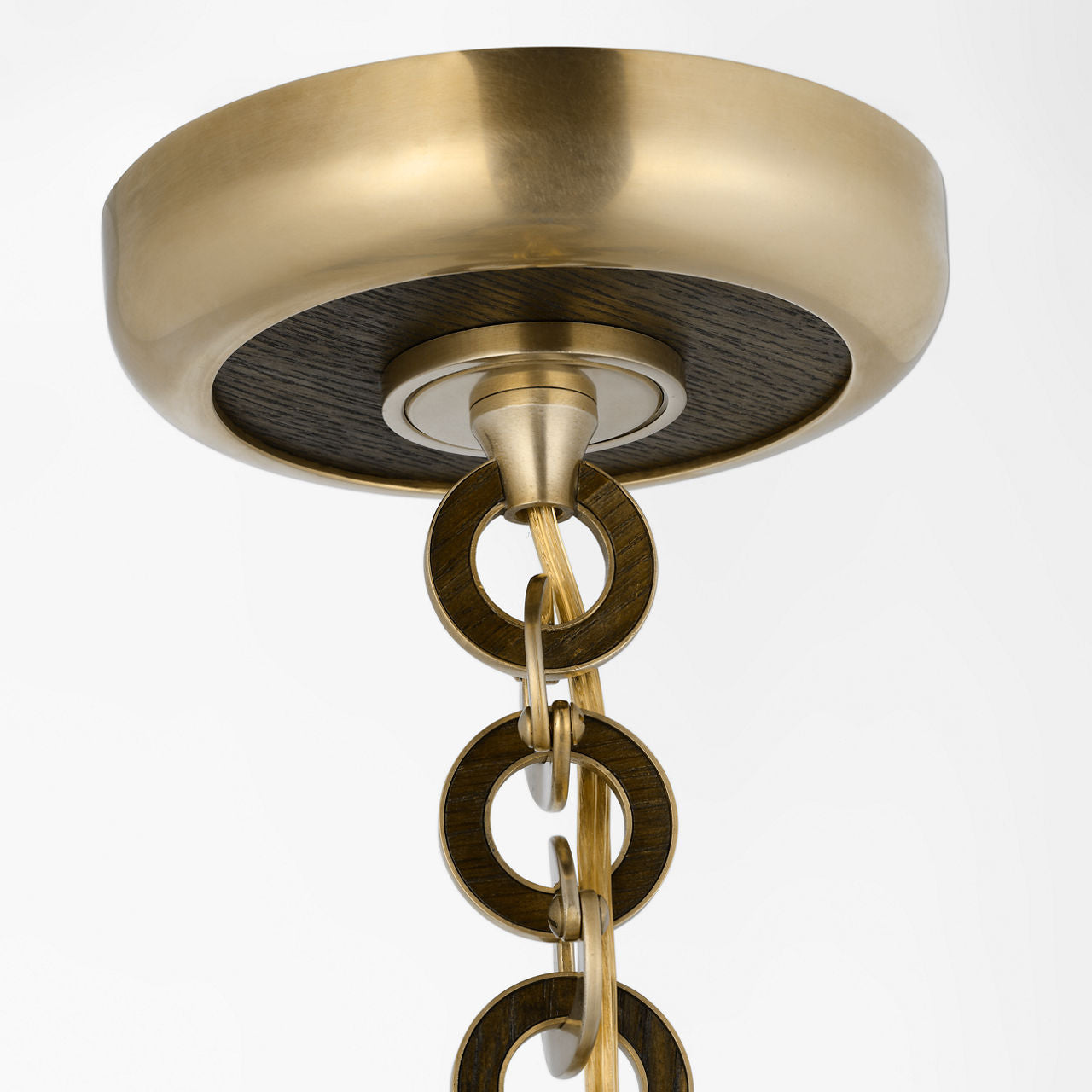 Evelyn 19" Hanging Shade | Hand-Rubbed Antique Brass and Natural Oak | Linen Shade