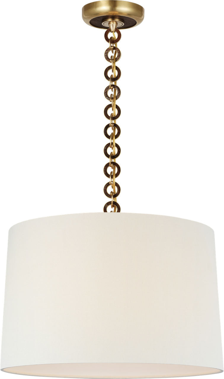 Evelyn 19" Hanging Shade | Hand-Rubbed Antique Brass and Natural Oak | Linen Shade
