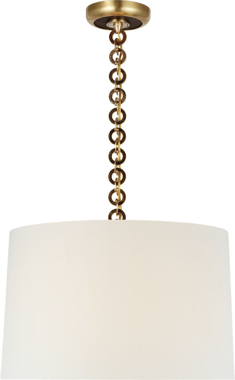 Evelyn 19" Hanging Shade | Hand-Rubbed Antique Brass and Natural Oak | Linen Shade