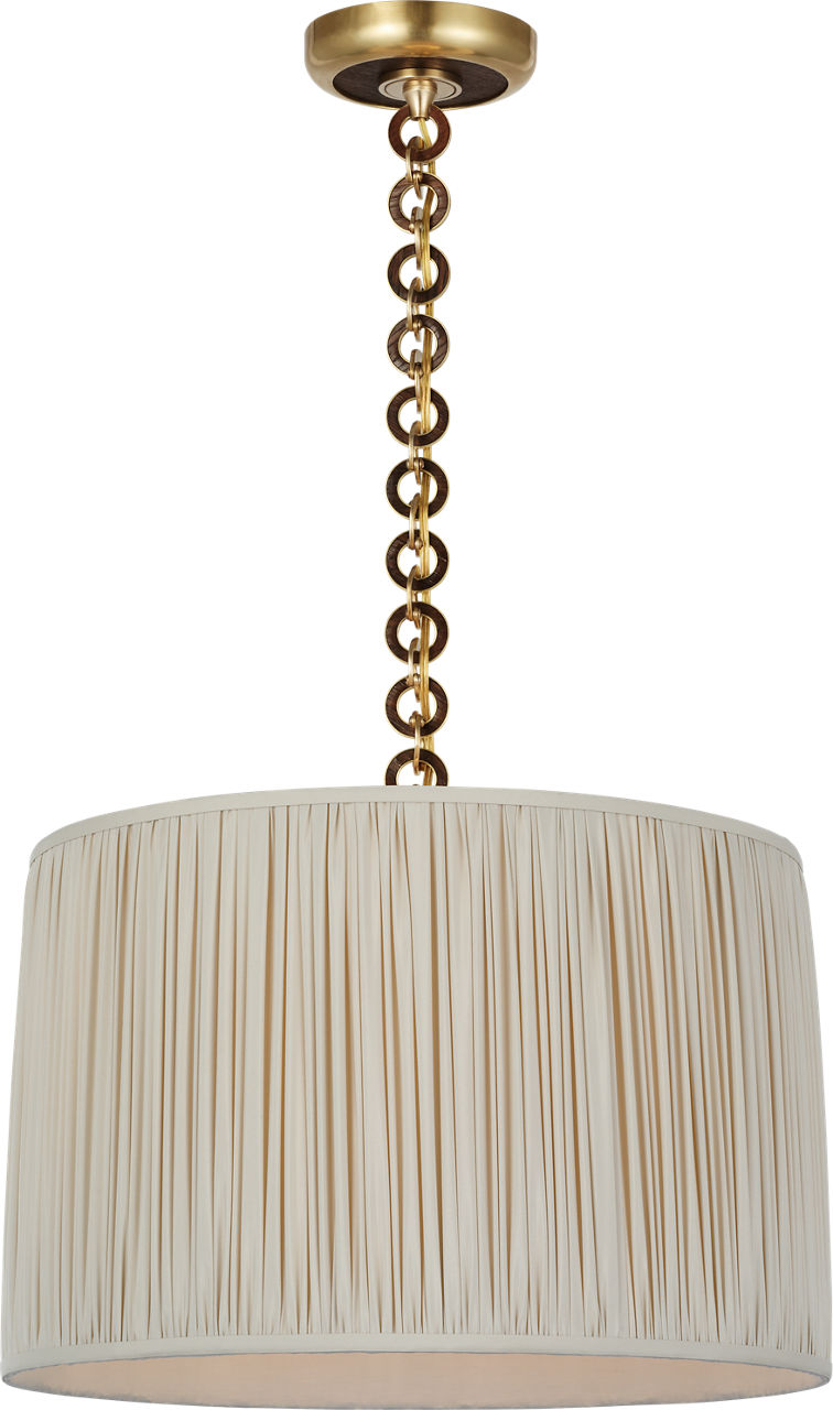 Evelyn 19" Hanging Shade | Hand-Rubbed Antique Brass and Natural Oak | Champagne Silk Pleated Shade