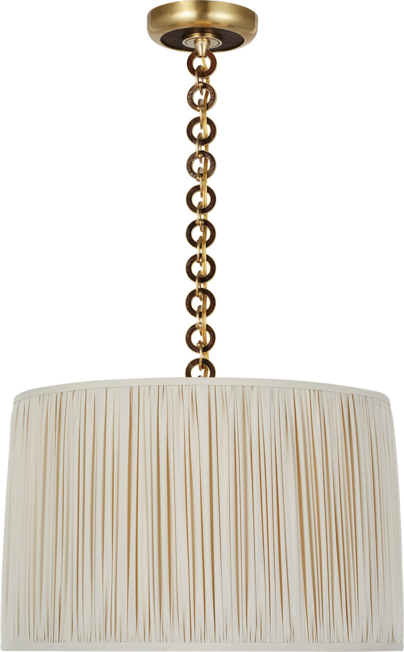 Evelyn 19" Hanging Shade | Hand-Rubbed Antique Brass and Natural Oak | Champagne Silk Pleated Shade