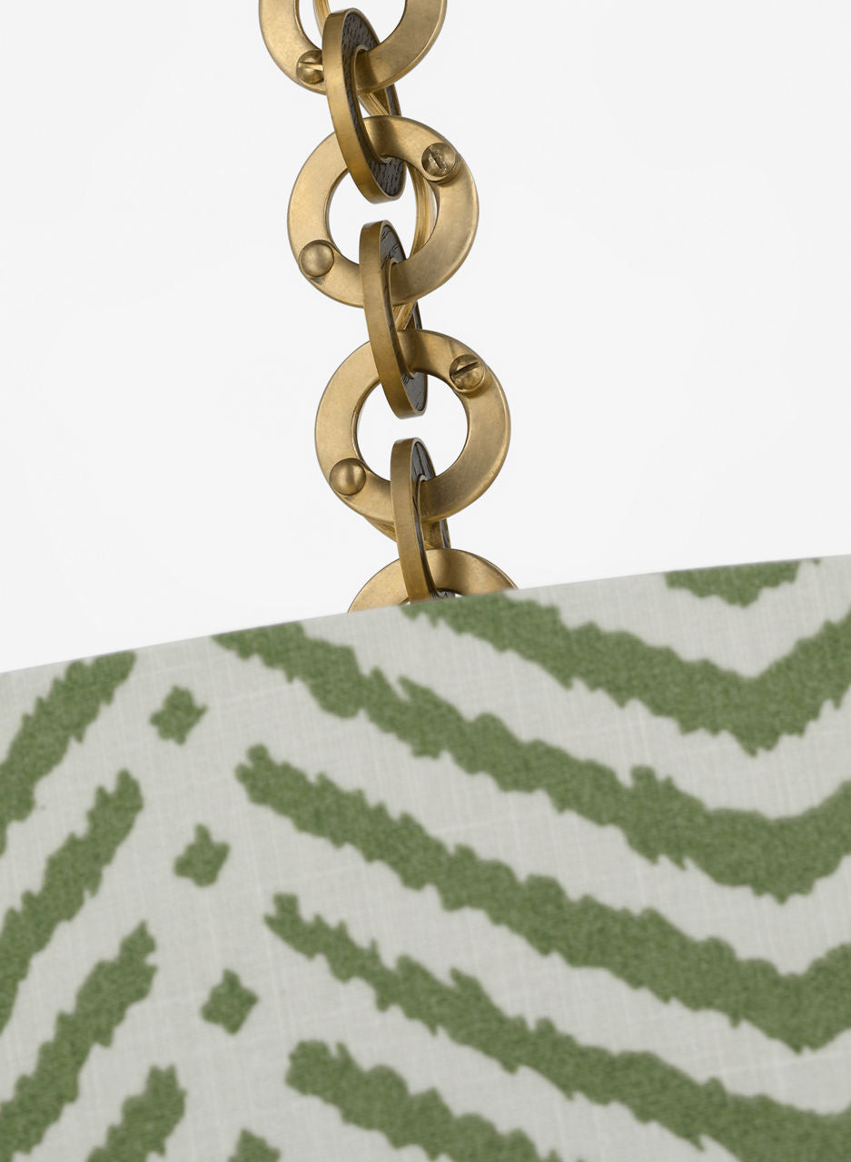 Evelyn 19" Hanging Shade | Hand-Rubbed Antique Brass and Natural Oak | Schumacher Verde La Jolla Shade