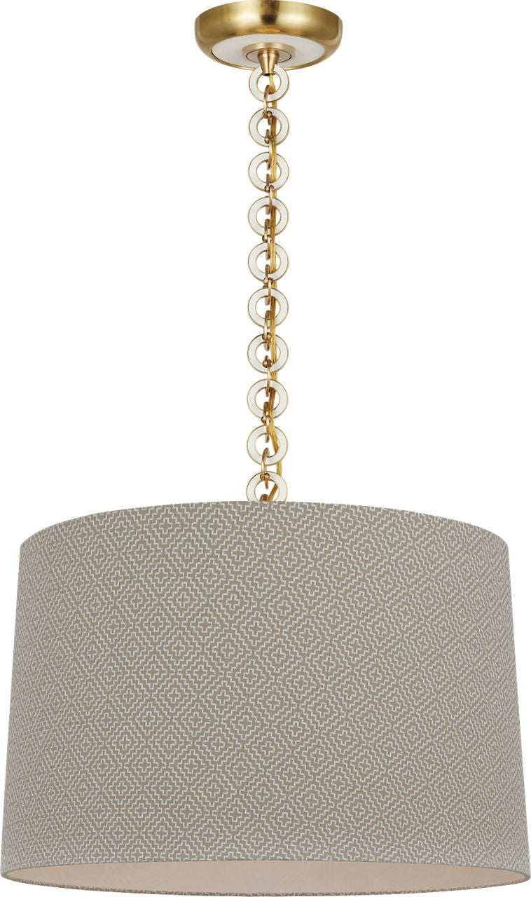 Evelyn 19" Hanging Shade | Hand-Rubbed Antique Brass and White Oak | Schumacher Dove Soho Weave Shade
