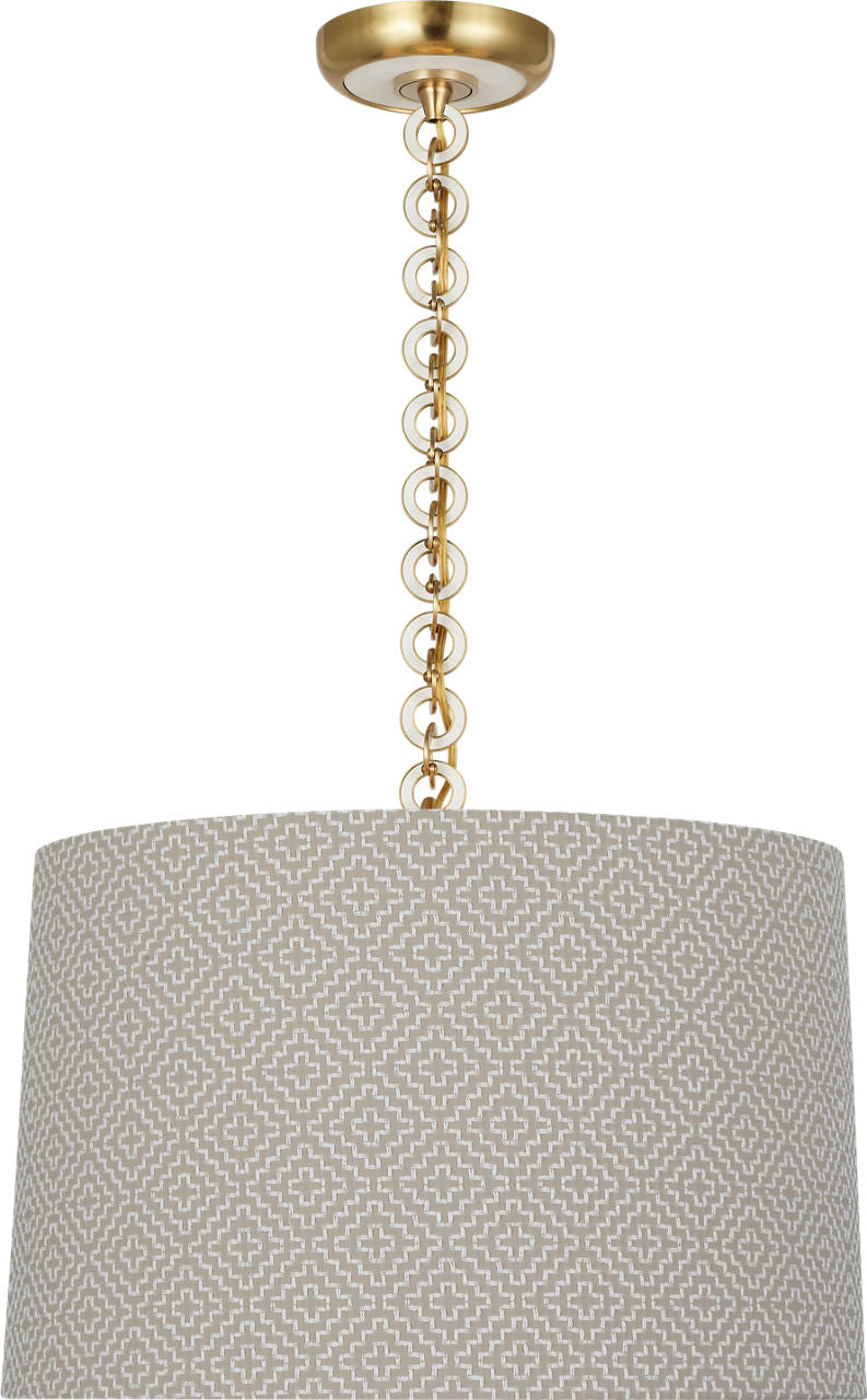 Evelyn 19" Hanging Shade | Hand-Rubbed Antique Brass and White Oak | Schumacher Dove Soho Weave Shade