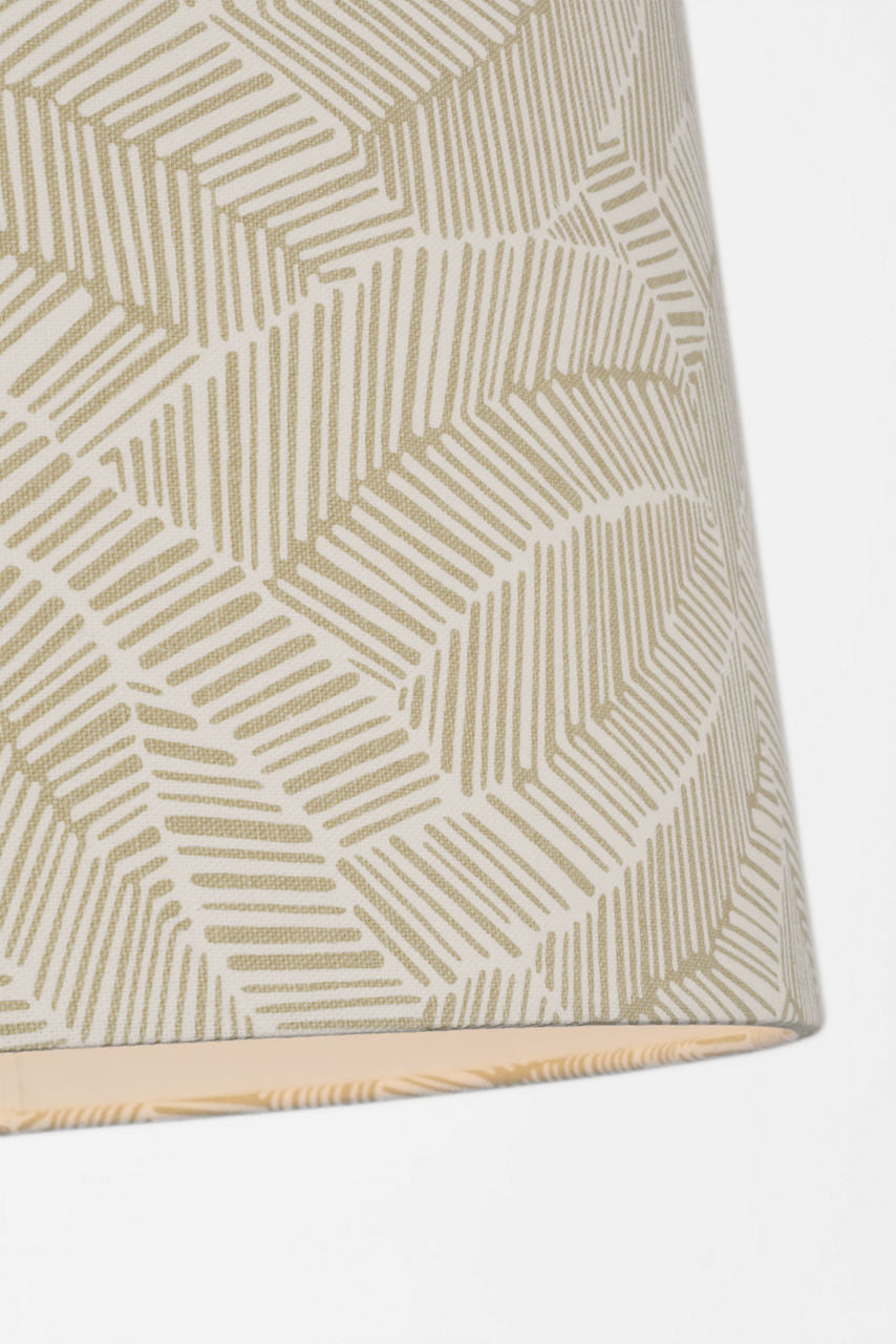 Evelyn 19" Hanging Shade | Hand-Rubbed Antique Brass and White Oak | Schumacher Taupe Abstract Leaf Shade