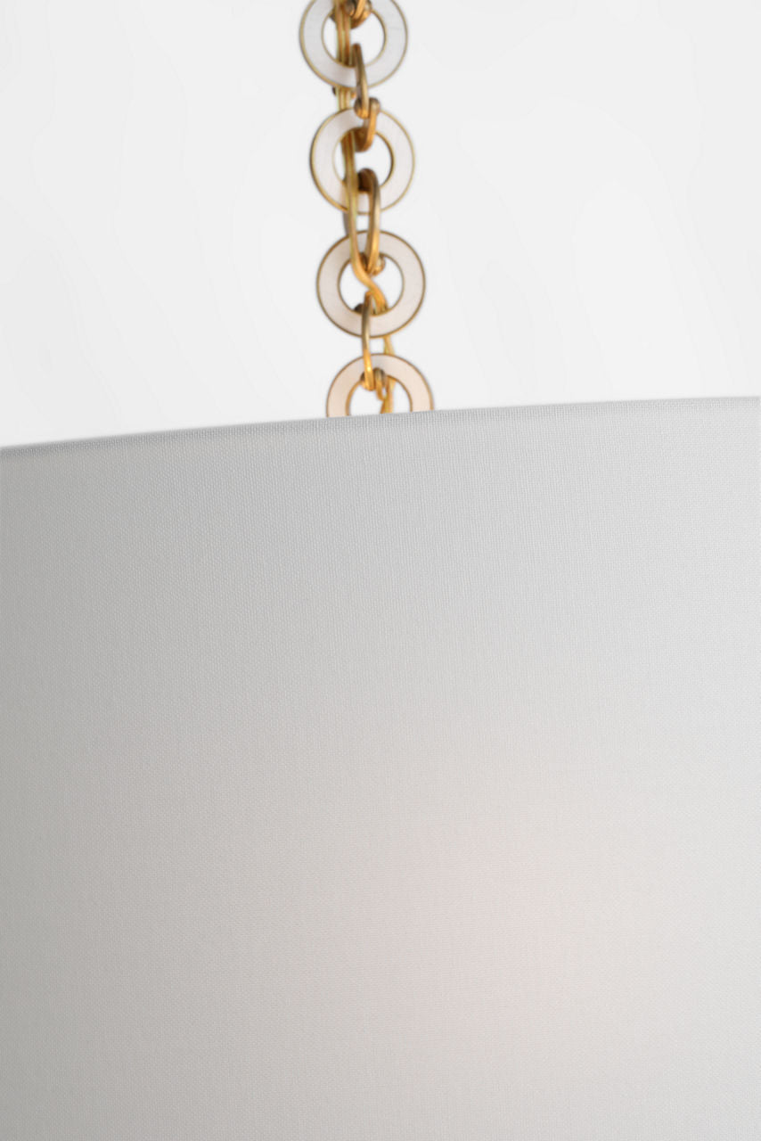 Evelyn 19" Hanging Shade | Hand-Rubbed Antique Brass and White Oak | Linen Shade