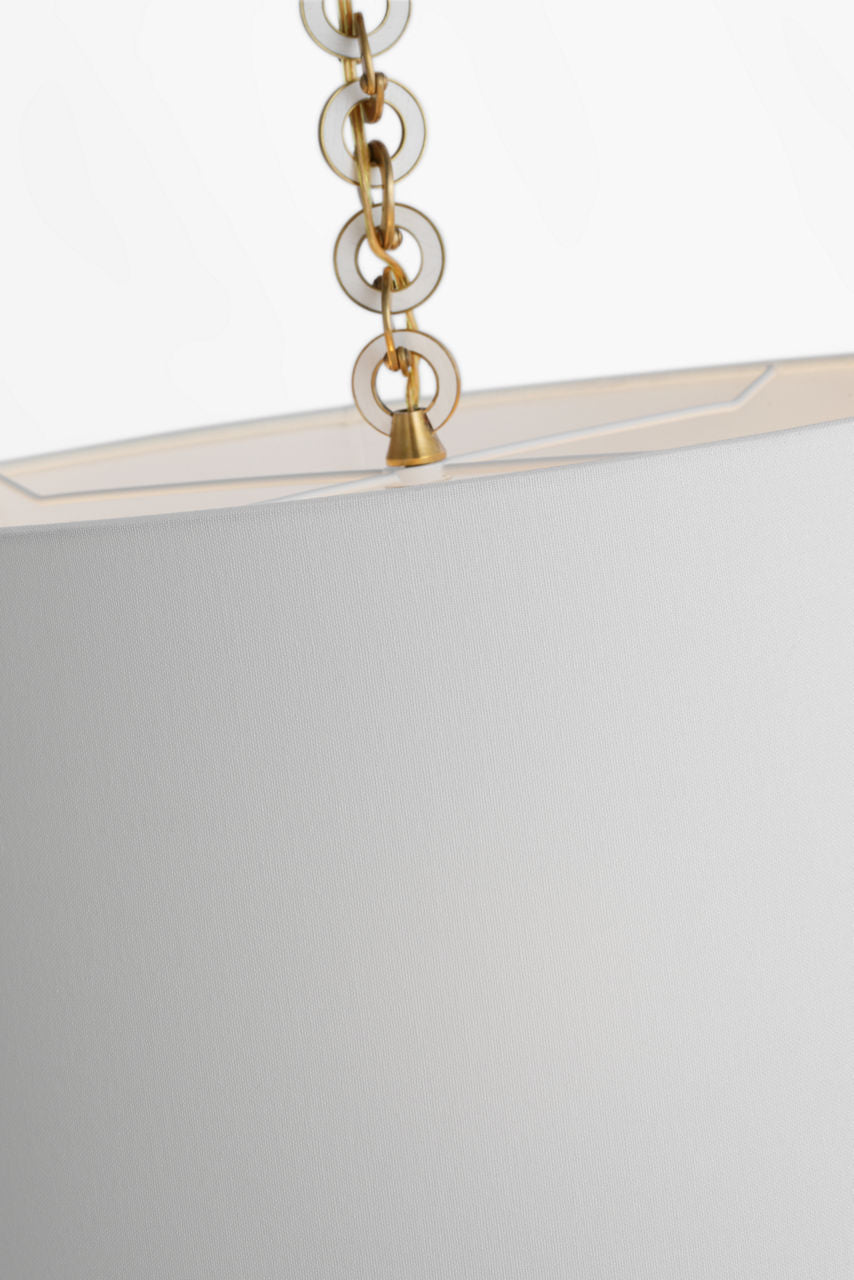 Evelyn 19" Hanging Shade | Hand-Rubbed Antique Brass and White Oak | Linen Shade