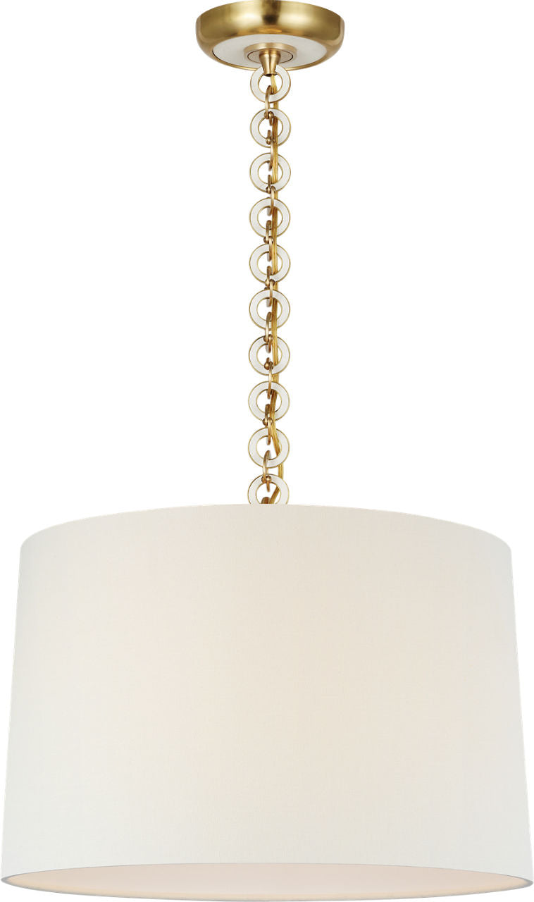 Evelyn 19" Hanging Shade | Hand-Rubbed Antique Brass and White Oak | Linen Shade