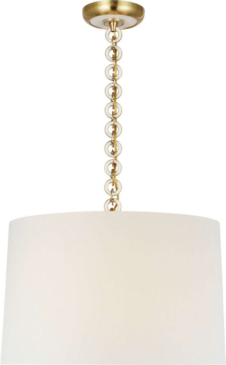 Evelyn 19" Hanging Shade | Hand-Rubbed Antique Brass and White Oak | Linen Shade