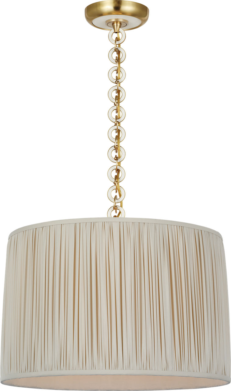 Evelyn 19" Hanging Shade | Hand-Rubbed Antique Brass and White Oak | Champagne Silk Pleated Shade