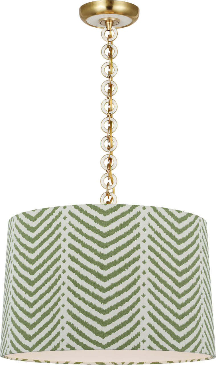 Evelyn 19" Hanging Shade | Hand-Rubbed Antique Brass and White Oak | Schumacher Verde La Jolla Shade