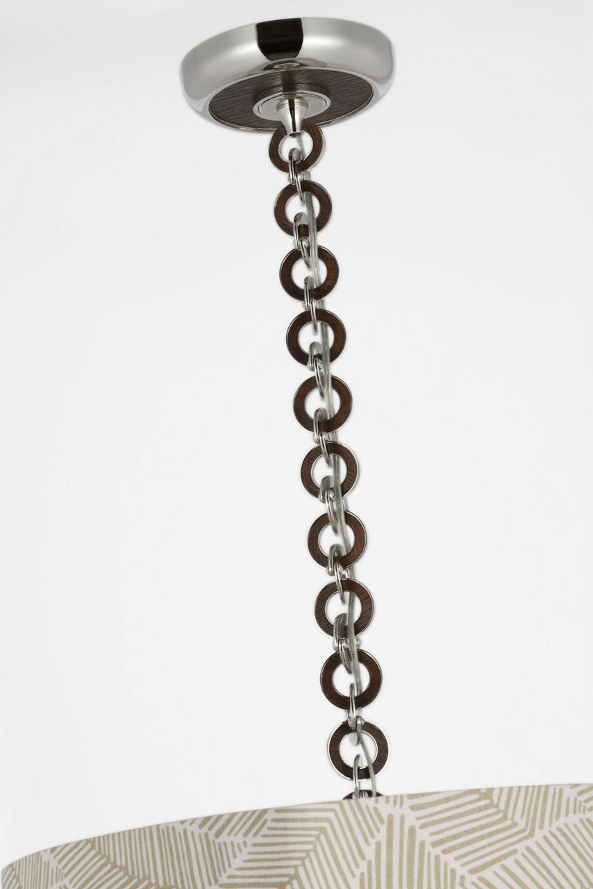 Evelyn 19" Hanging Shade | Polished Nickel and Natural Oak | Schumacher Taupe Abstract Leaf Shade