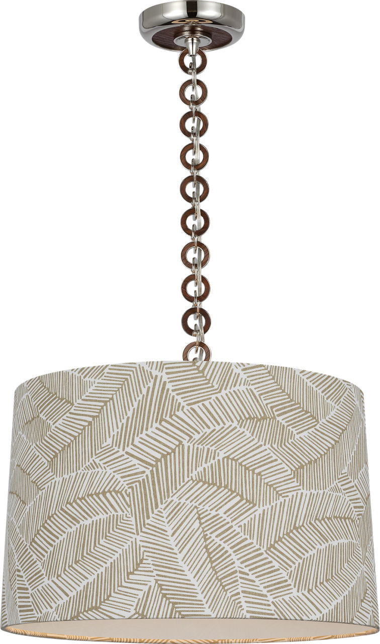 Evelyn 19" Hanging Shade | Polished Nickel and Natural Oak | Schumacher Taupe Abstract Leaf Shade