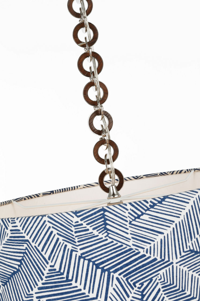 Evelyn 19" Hanging Shade | Polished Nickel and Natural Oak | Schumacher Navy Abstract Leaf Shade