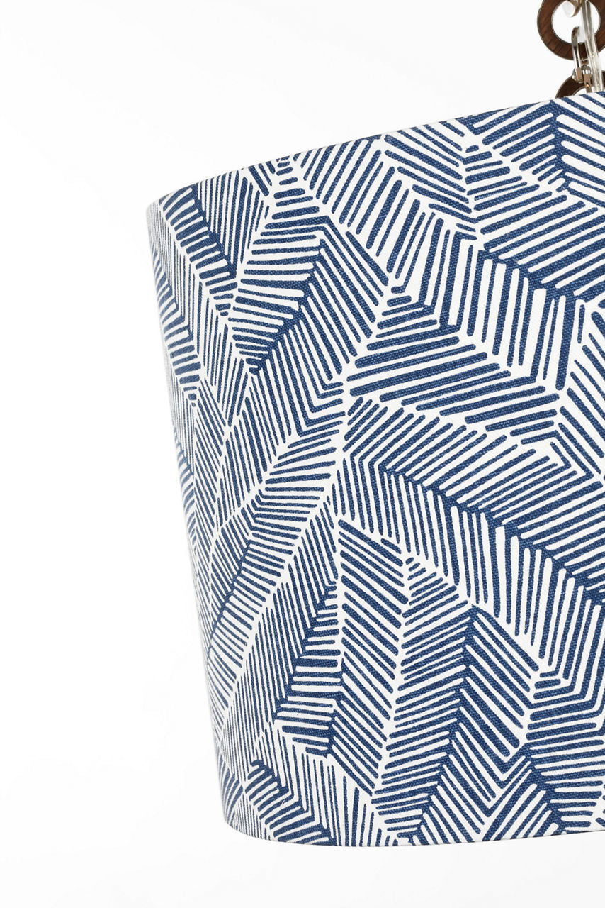 Evelyn 19" Hanging Shade | Polished Nickel and Natural Oak | Schumacher Navy Abstract Leaf Shade