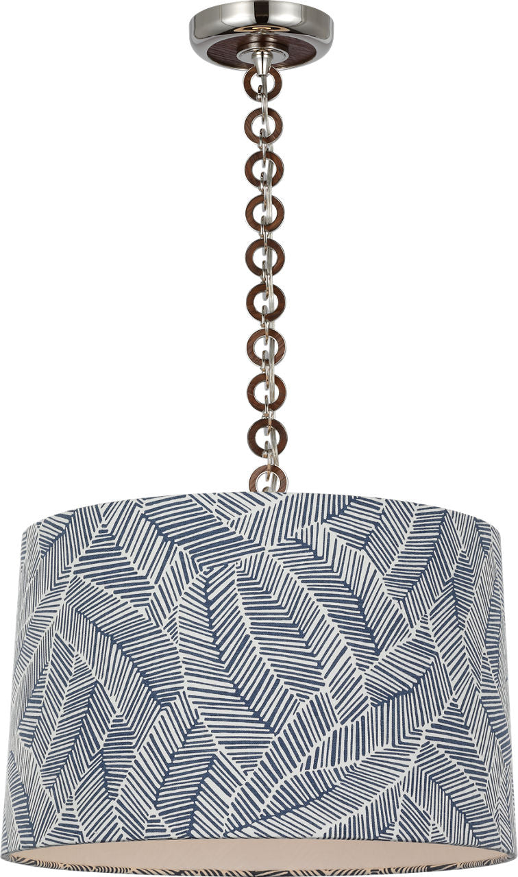 Evelyn 19" Hanging Shade | Polished Nickel and Natural Oak | Schumacher Navy Abstract Leaf Shade