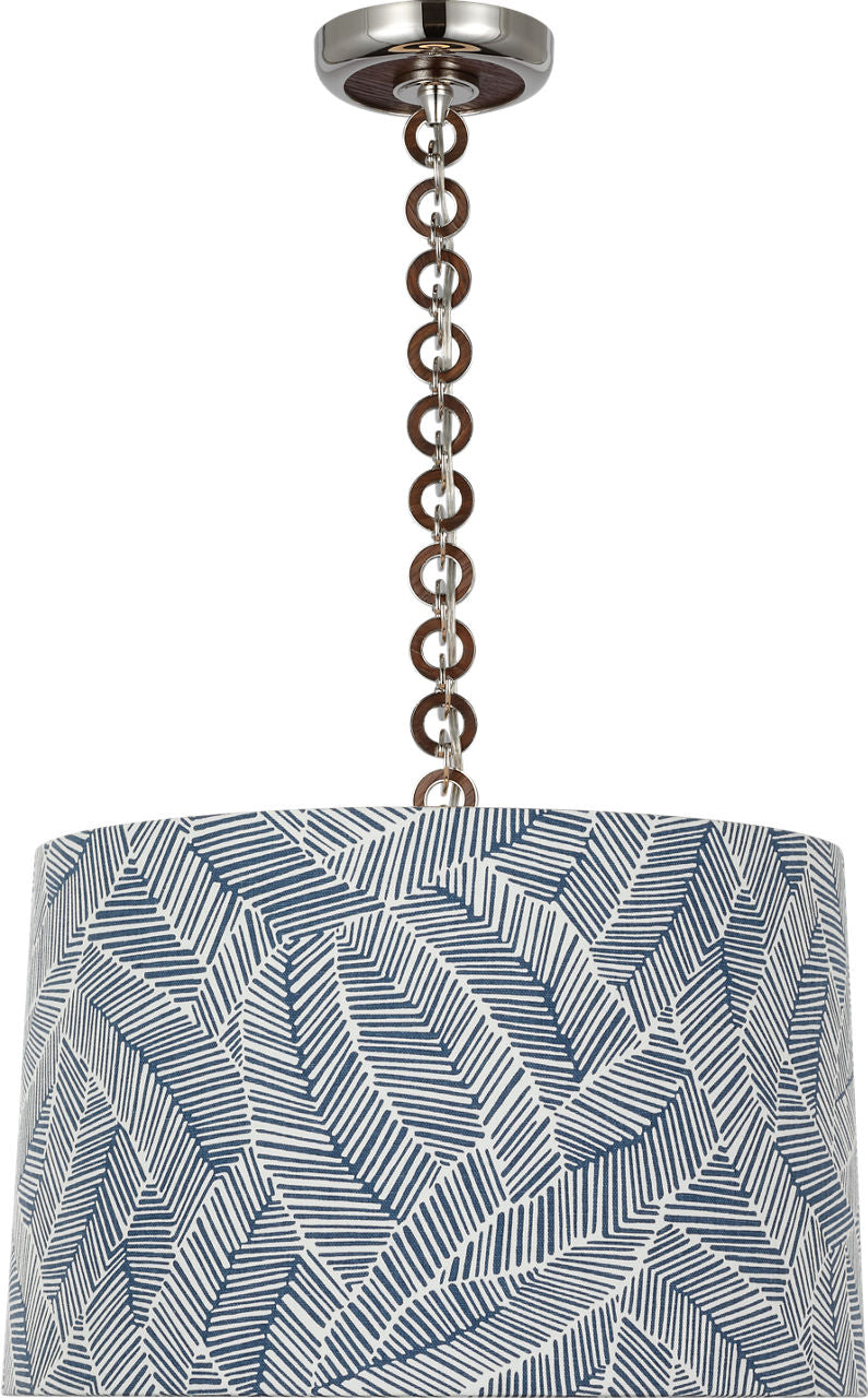 Evelyn 19" Hanging Shade | Polished Nickel and Natural Oak | Schumacher Navy Abstract Leaf Shade