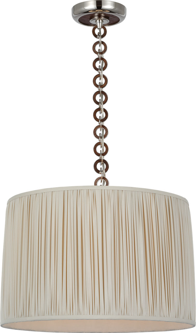 Evelyn 19" Hanging Shade | Polished Nickel and Natural Oak | Champagne Silk Pleated Shade