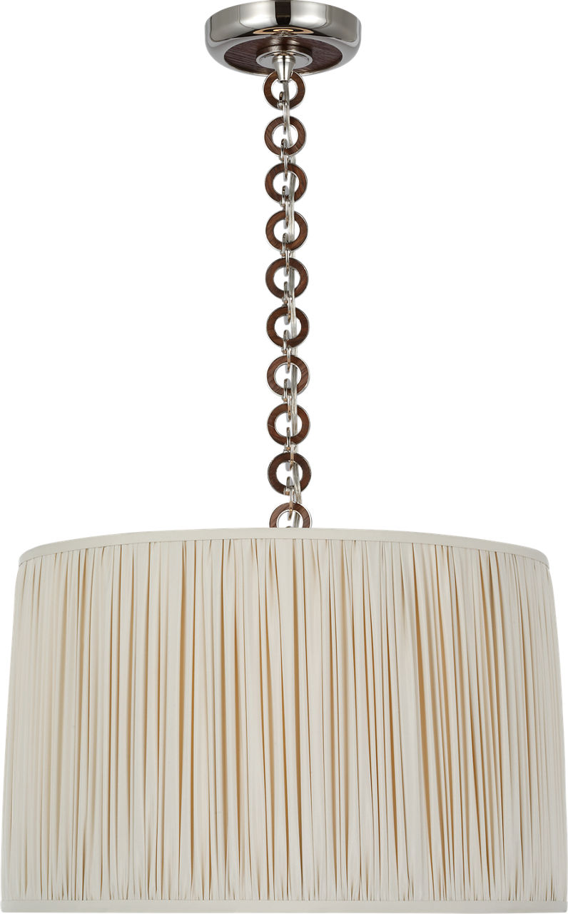 Evelyn 19" Hanging Shade | Polished Nickel and Natural Oak | Champagne Silk Pleated Shade