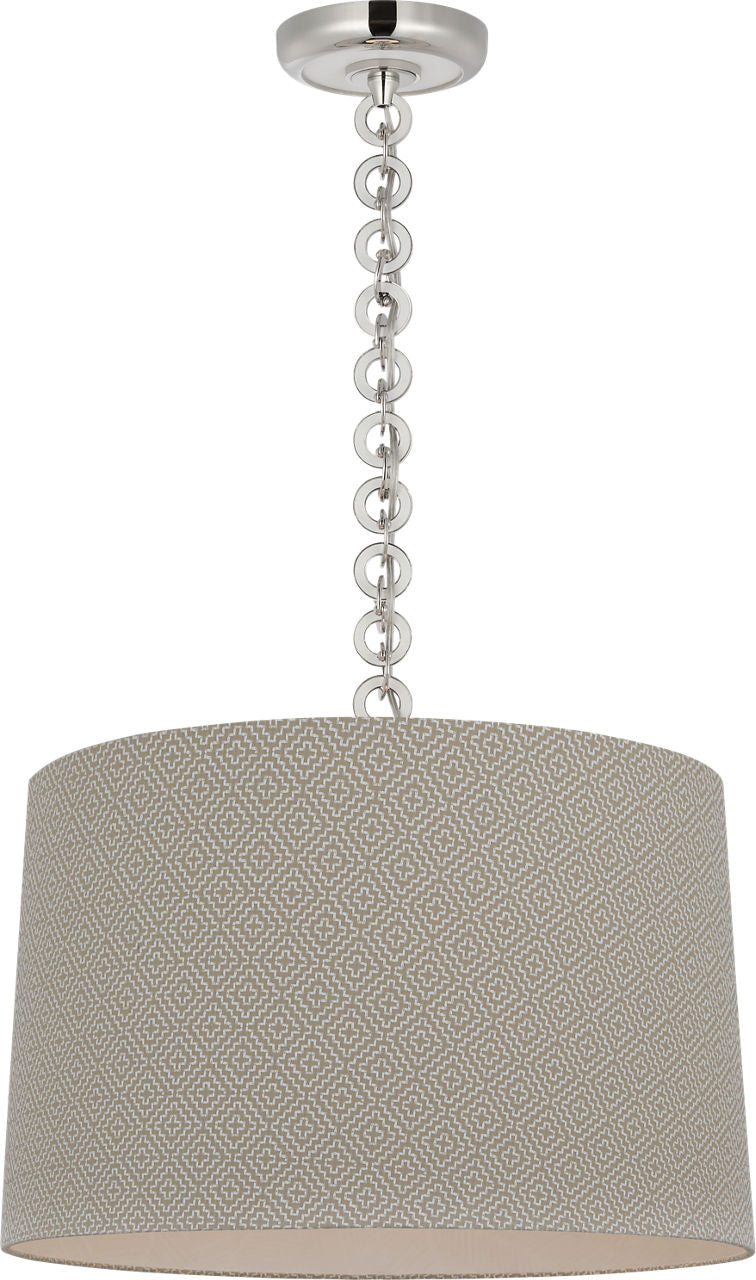 Evelyn 19" Hanging Shade | Polished Nickel and White Oak | Schumacher Dove Soho Weave Shade