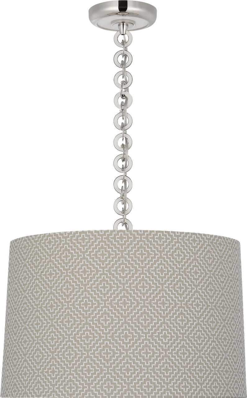 Evelyn 19" Hanging Shade | Polished Nickel and White Oak | Schumacher Dove Soho Weave Shade