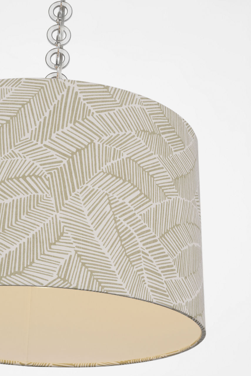 Evelyn 19" Hanging Shade | Polished Nickel and White Oak | Schumacher Taupe Abstract Leaf Shade
