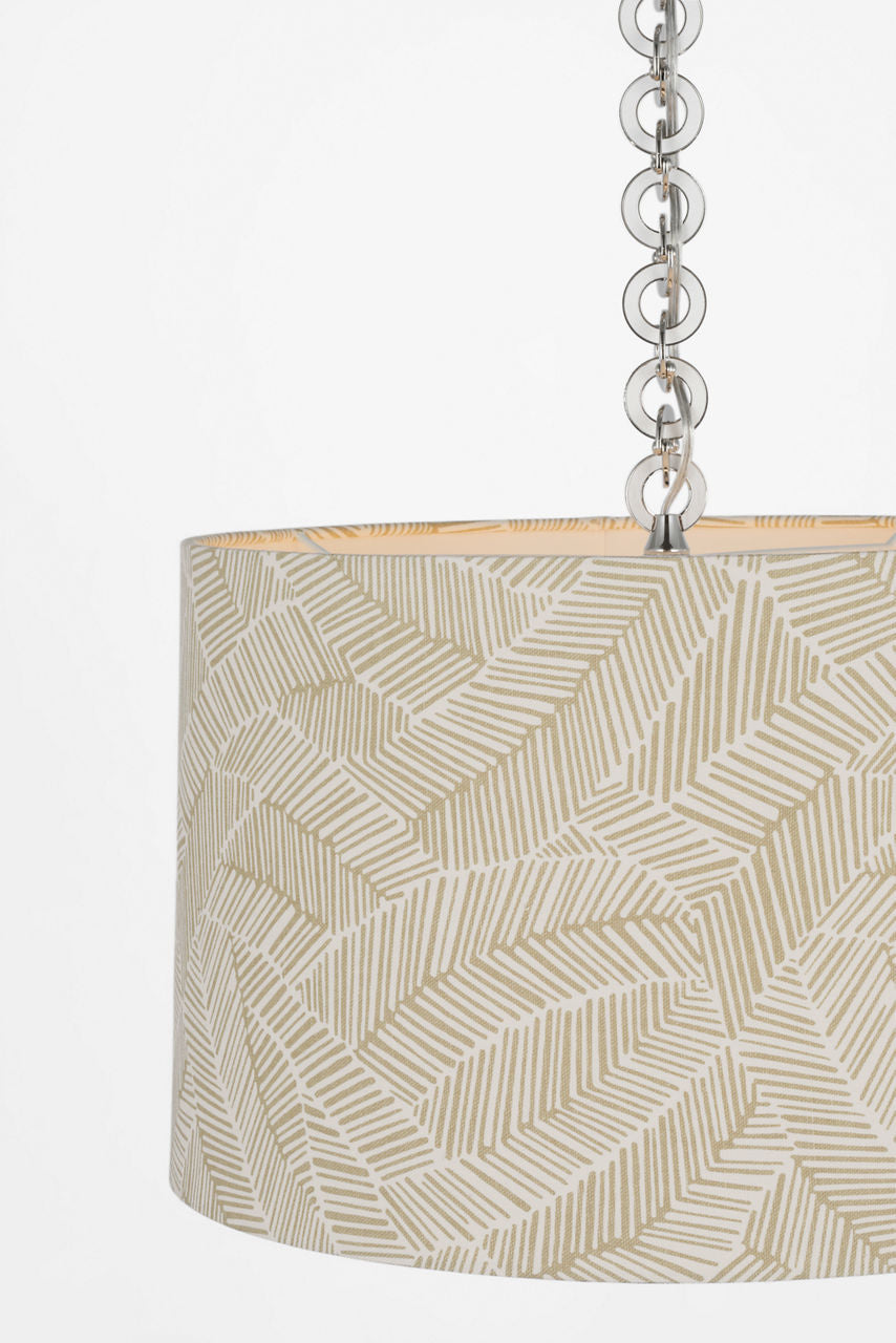 Evelyn 19" Hanging Shade | Polished Nickel and White Oak | Schumacher Taupe Abstract Leaf Shade