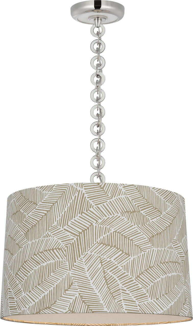 Evelyn 19" Hanging Shade | Polished Nickel and White Oak | Schumacher Taupe Abstract Leaf Shade