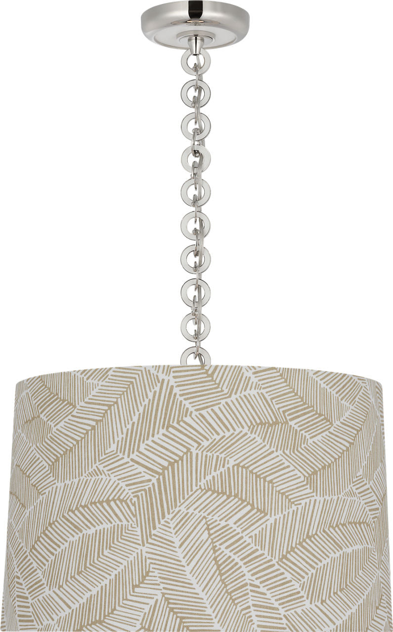 Evelyn 19" Hanging Shade | Polished Nickel and White Oak | Schumacher Taupe Abstract Leaf Shade