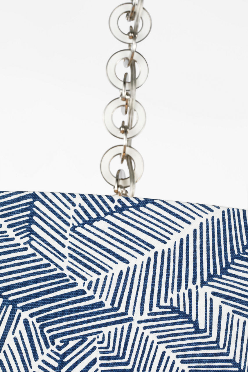Evelyn 19" Hanging Shade | Polished Nickel and White Oak | Schumacher Navy Abstract Leaf Shade
