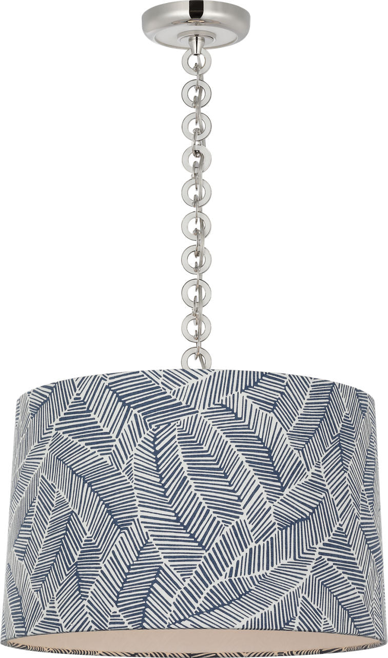 Evelyn 19" Hanging Shade | Polished Nickel and White Oak | Schumacher Navy Abstract Leaf Shade