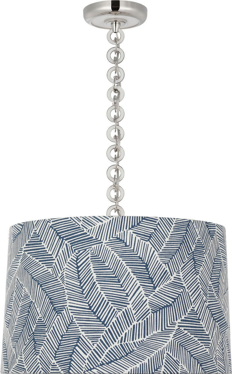 Evelyn 19" Hanging Shade | Polished Nickel and White Oak | Schumacher Navy Abstract Leaf Shade