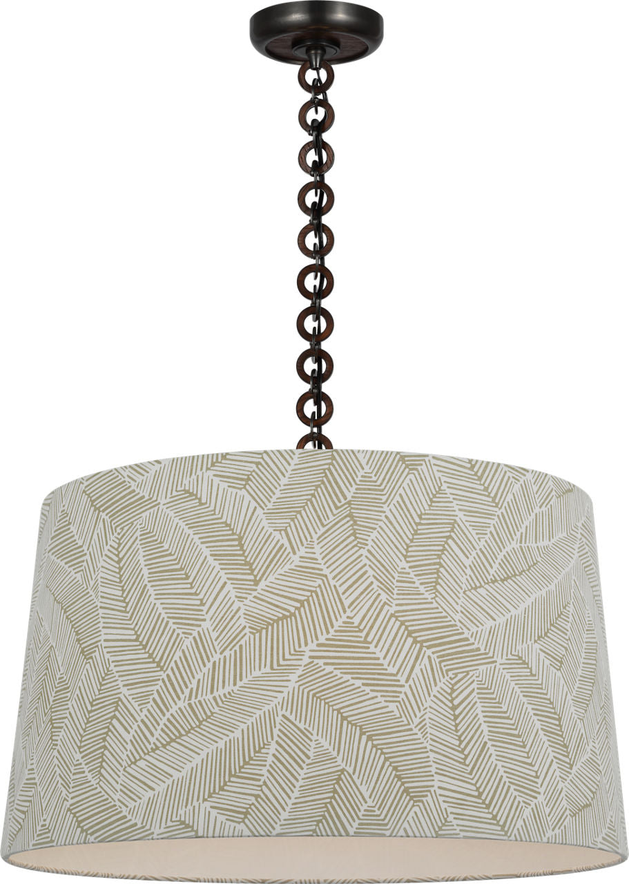 Evelyn 25" Hanging Shade | Bronze and Natural Oak | Schumacher Taupe Abstract Leaf Shade