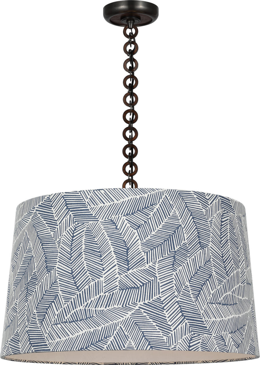 Evelyn 25" Hanging Shade | Bronze and Natural Oak | Schumacher Navy Abstract Leaf Shade