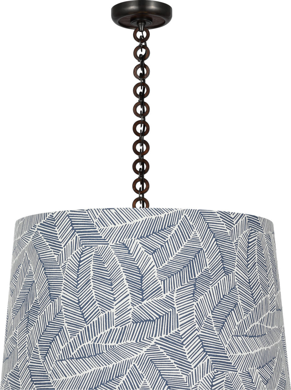 Evelyn 25" Hanging Shade | Bronze and Natural Oak | Schumacher Navy Abstract Leaf Shade