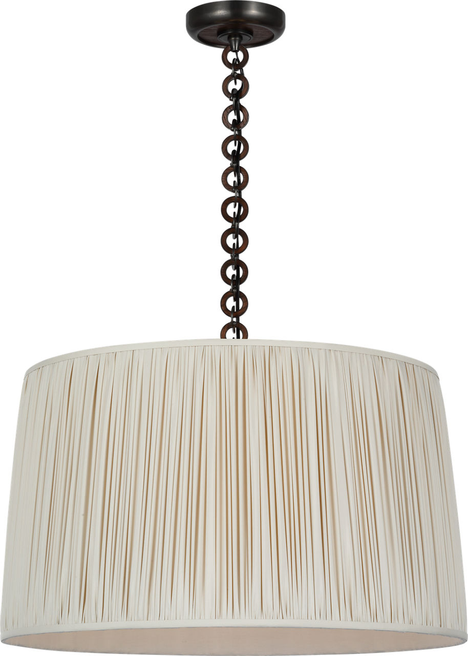 Evelyn 25" Hanging Shade | Bronze and Natural Oak | Champagne Silk Pleated Shade