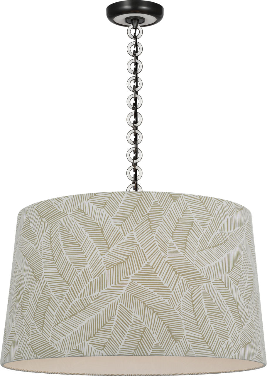 Evelyn 25" Hanging Shade | Bronze and White Oak | Schumacher Taupe Abstract Leaf Shade