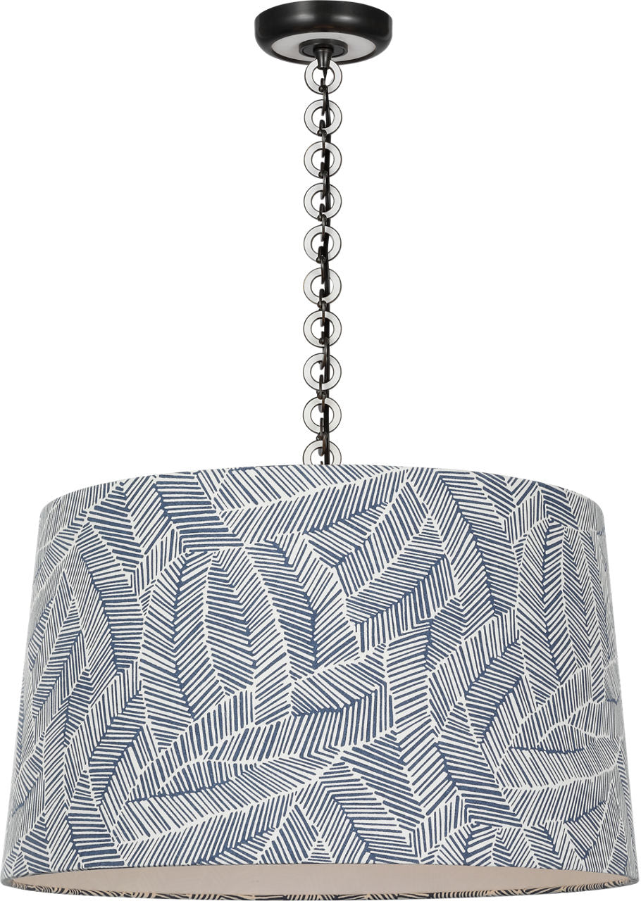 Evelyn 25" Hanging Shade | Bronze and White Oak | Schumacher Navy Abstract Leaf Shade